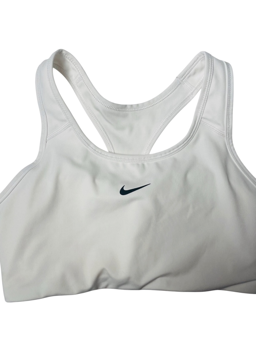 Nike White Racerback Sports Bra with Black Swoosh
